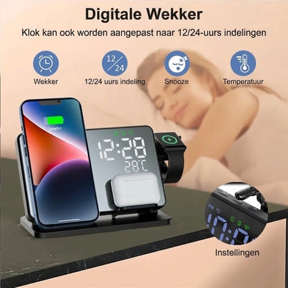 Apple-apparaten Draadloos Laadstation met Wekker - 3-in-1 Oplader