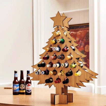Adventskalender van hout | Kerstboomvorm | Vulbaar met bier, wijn & mini-flesjes