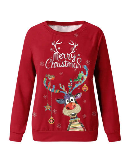 Feestelijke Dames Kersttrui met Rendierprint – Comfortabele Ronde Hals