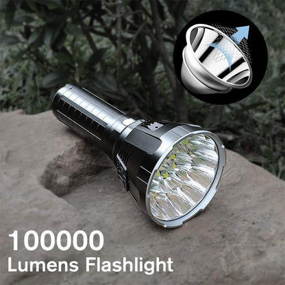 Professionele High-Performance LED-Zaklamp met Actieve Koeling | 100.000 Lumen | 2.350m Bereik | 18x CREE XHP70.2 | OLED-Display | IP68