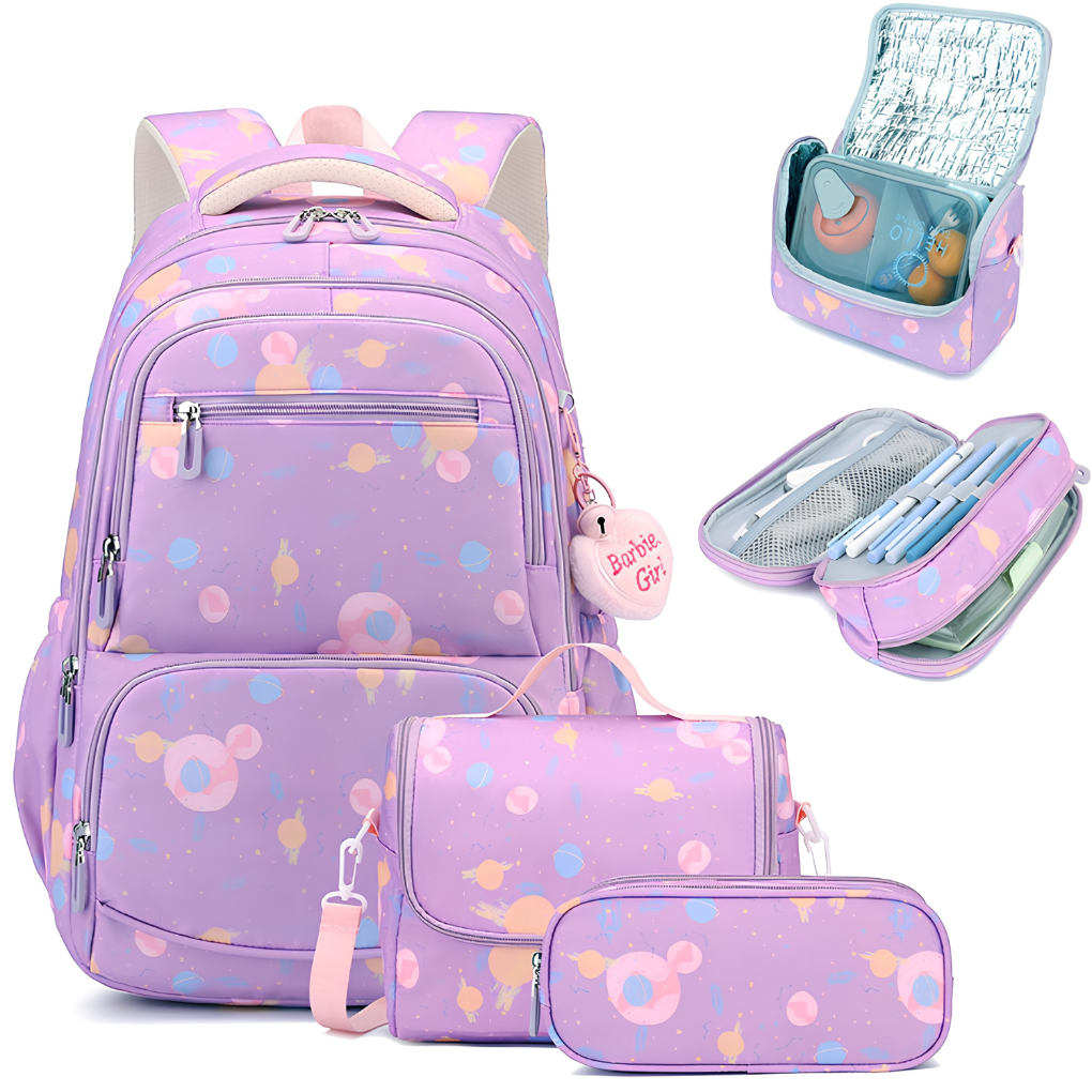 Driedelige Schooltas Set met Cartoonprint - Rugzak, Etui en Accessoires