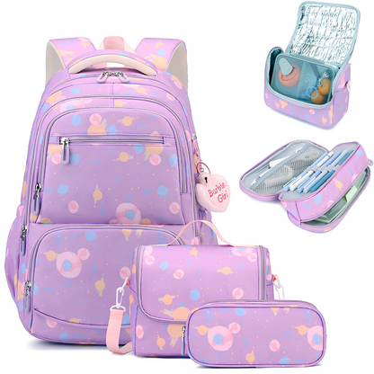 Driedelige Schooltas Set met Cartoonprint - Rugzak, Etui en Accessoires