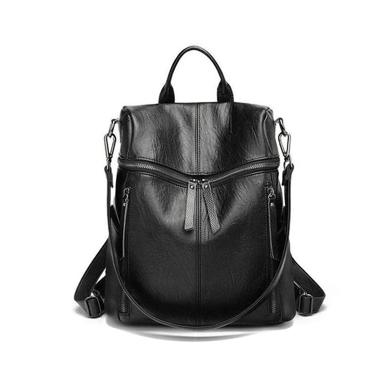 Premium Leren Rugzak met Grote Capaciteit - Zwart & Khaki