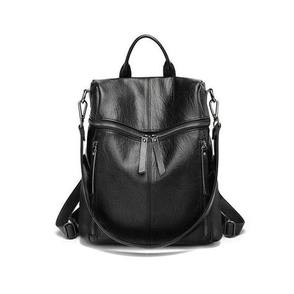 Premium Leren Rugzak met Grote Capaciteit - Zwart & Khaki