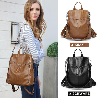 Premium Leren Rugzak met Grote Capaciteit - Zwart & Khaki