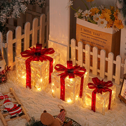 Feestelijke LED Geschenkdozen Set – 3 Verlichte Dozen voor Kerstdecoratie
