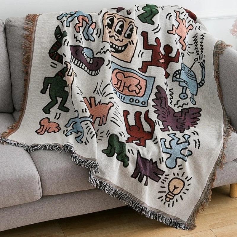 Doodle Art Geweven Bankdeken - Katoen & Polyester Mix 130x160 cm