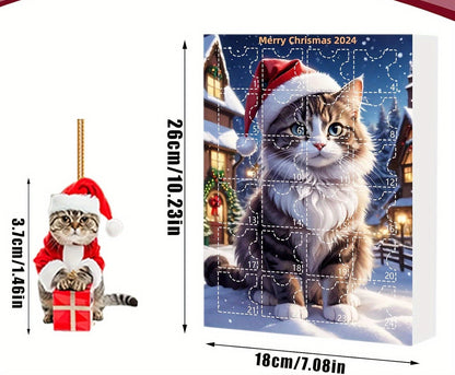 Adventskalender Kattenhangers 2025 – Vintage 24-Dagen Kerst Countdown met Acryl Ornamenten