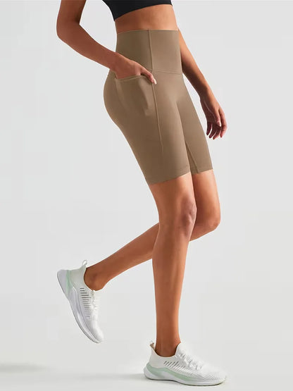Dames Sportshort met Hoge Taille en Zijzak Ademend