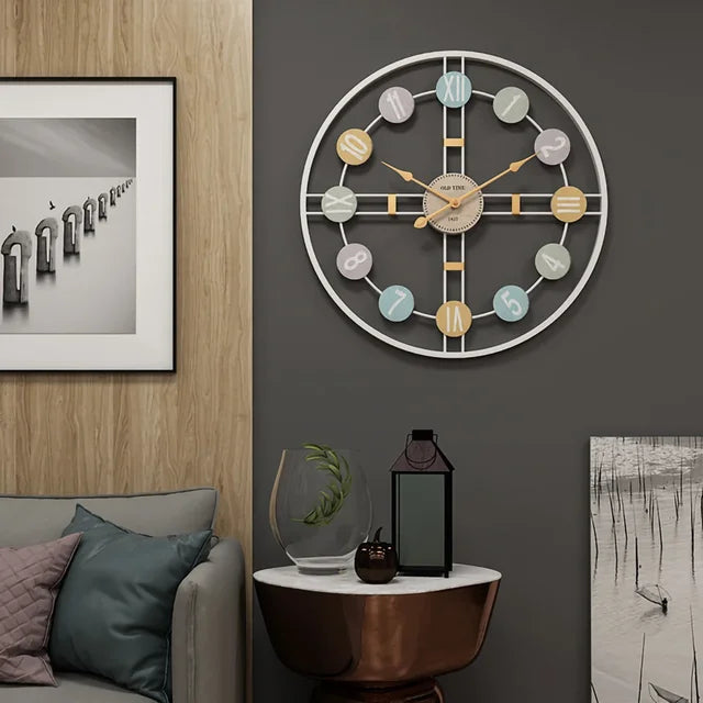 StilTijd – Grote Vintage Wandklok met Romeinse Cijfers en Metalen Frame