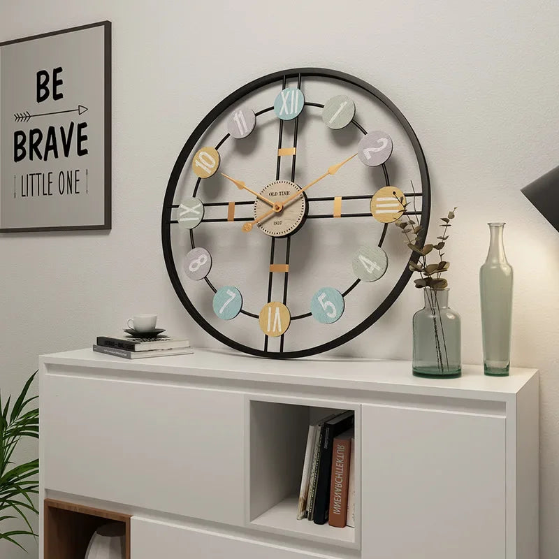 StilTijd – Grote Vintage Wandklok met Romeinse Cijfers en Metalen Frame