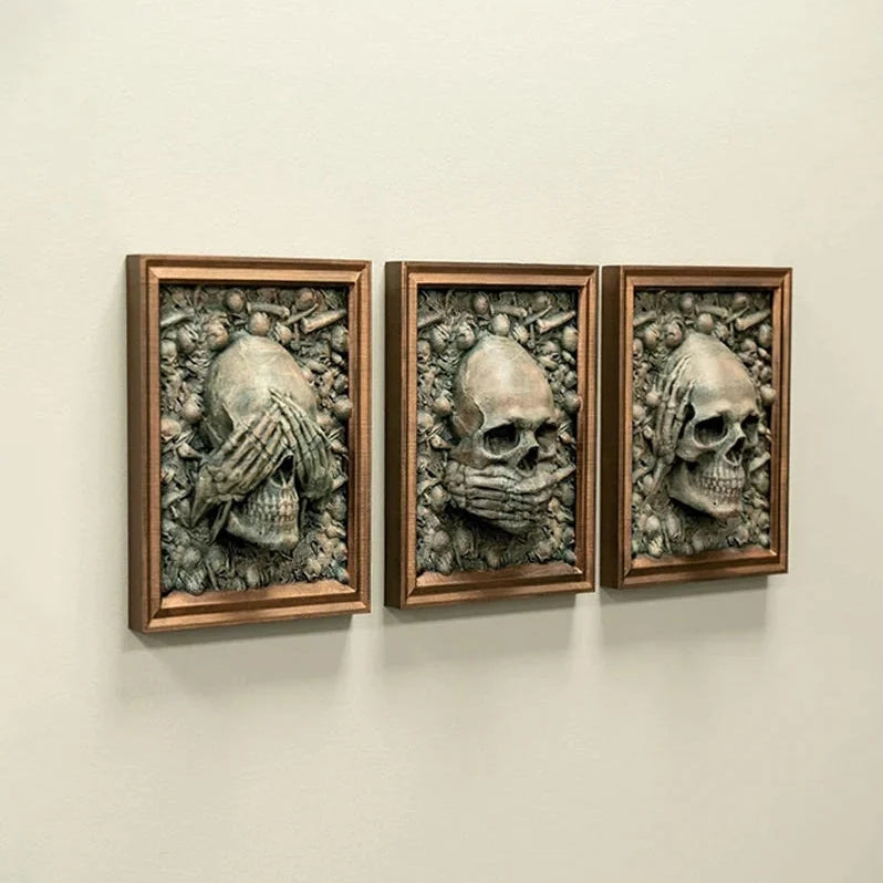 Drie Wijze Schedels Wanddecoratie - Gotische Fotolijst Hanger