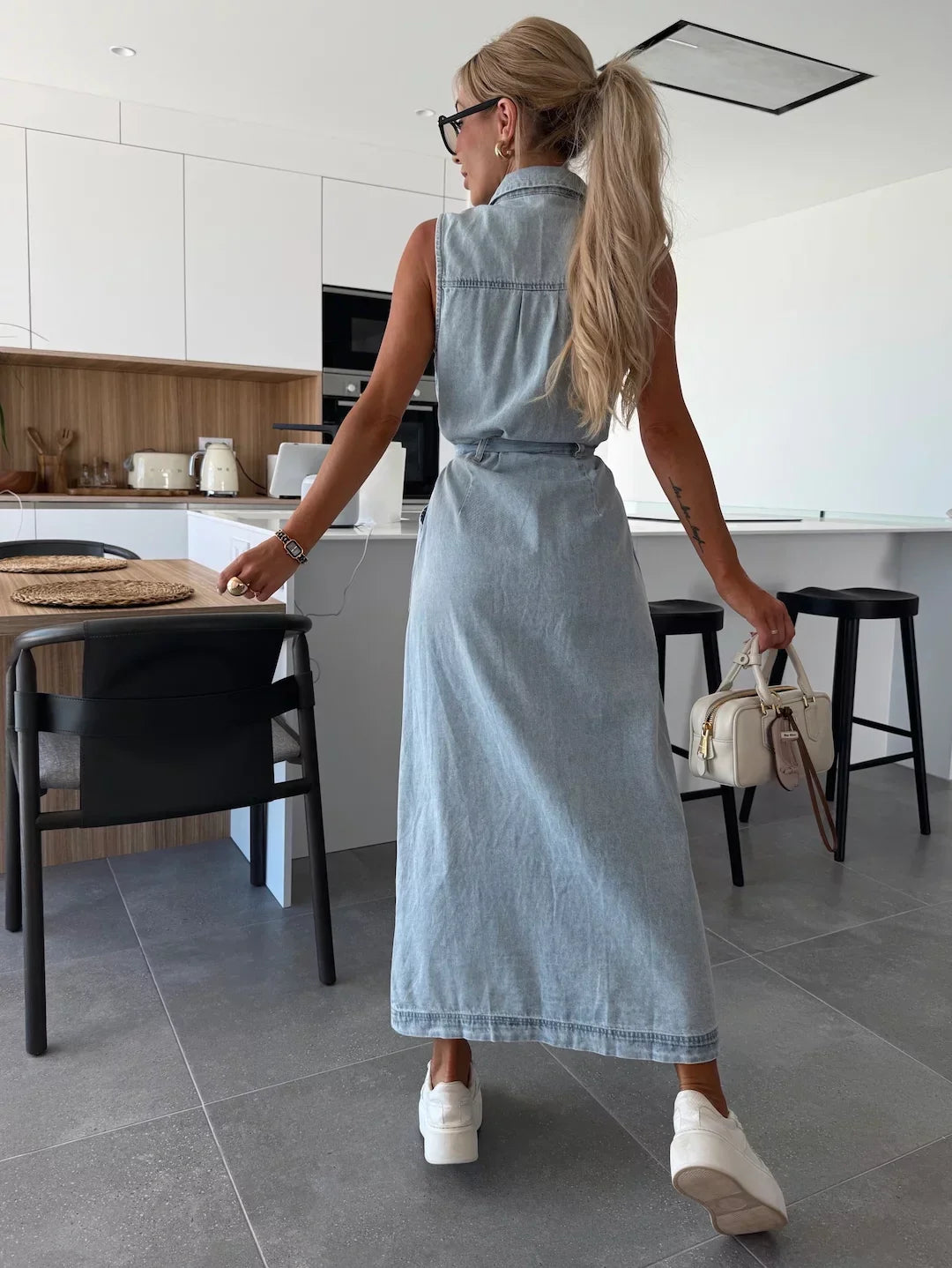 Dames Mouwloze Denim Jurk met Doorknoopsluiting Zomer