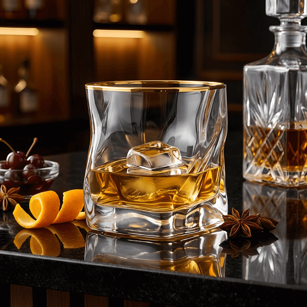 Japans Kristallen Whiskyglas met Goudaccent – Premium Reliëfstructuur