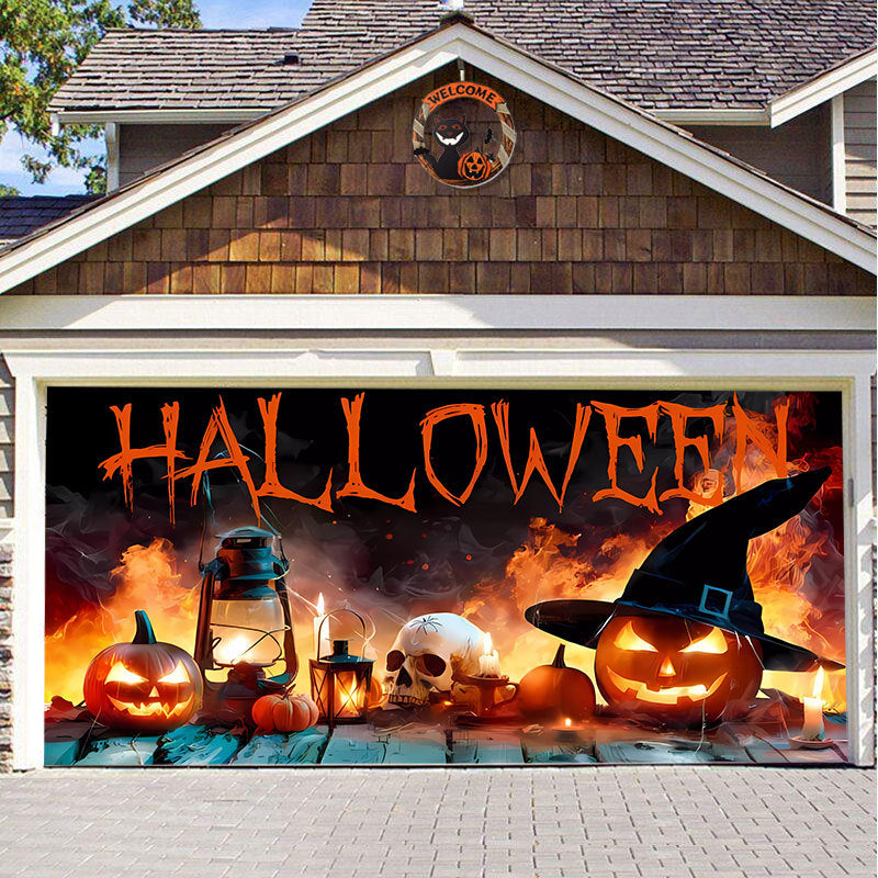 Halloween Garagedeur Decoratie Banner - Griezelige Sfeer in Minuten