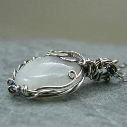 Vintage Maansteen Hanger aan Ketting - Retro Elegantie