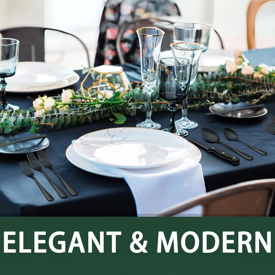 Luxe 24-Delige Zwarte Bestekset – Roestvrij Staal & Vaatwasmachinebestendig