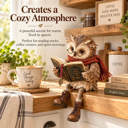 Leesende uil met bril en boek - Decoratieve figuur voor boekenliefhebbers