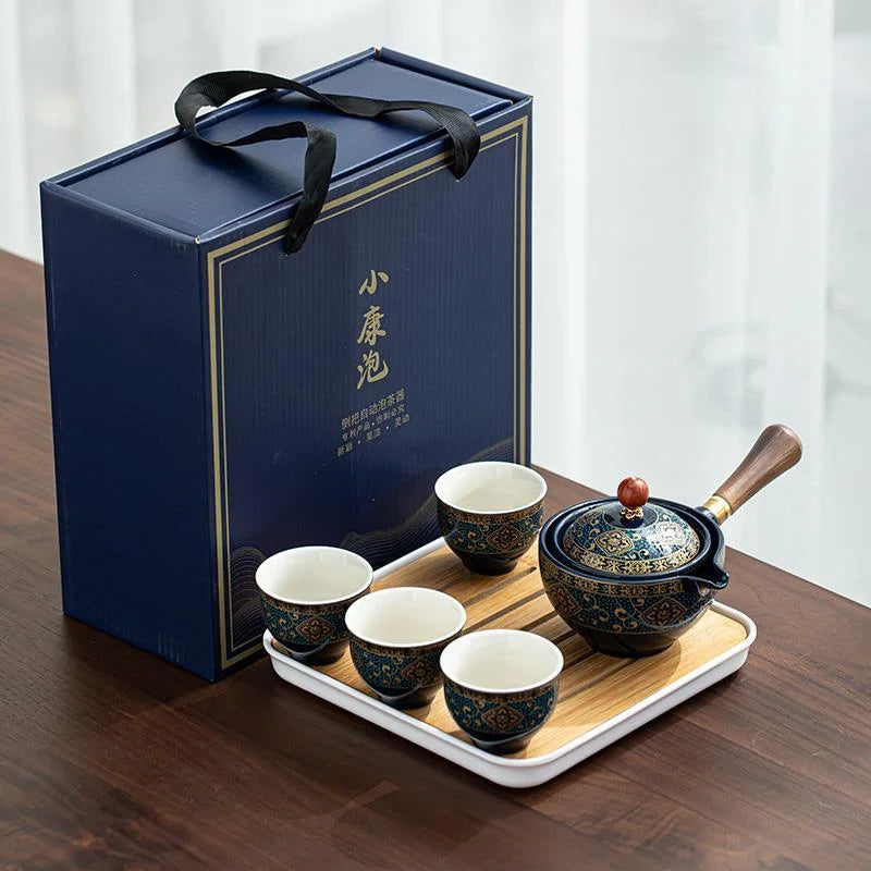 Porseleinen Gongfu Theeset met Houten Zijkant en Passend Deksel