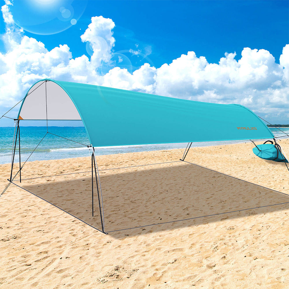 SolShade lichtgewicht zonneschuilplaats met UPF 50 en zandverankering – draagbaar en windbestendig