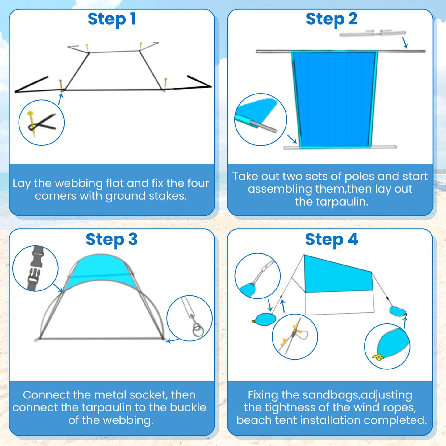 SolShade lichtgewicht zonneschuilplaats met UPF 50 en zandverankering – draagbaar en windbestendig