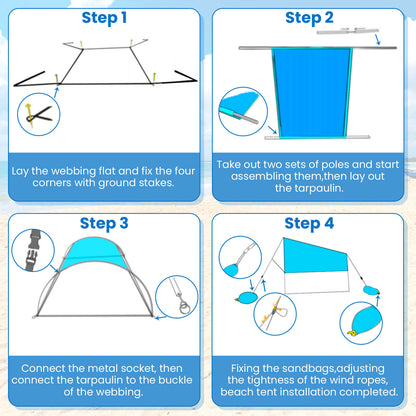SolShade lichtgewicht zonneschuilplaats met UPF 50 en zandverankering – draagbaar en windbestendig