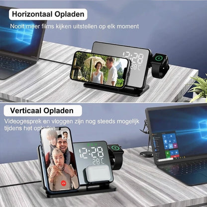Apple-apparaten Draadloos Laadstation met Wekker - 3-in-1 Oplader