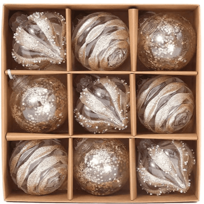 GlansFeest Kerst Hangdecoraties – Set van 9 Kunststof Ornamenten met Sneeuwvlok en Balontwerp