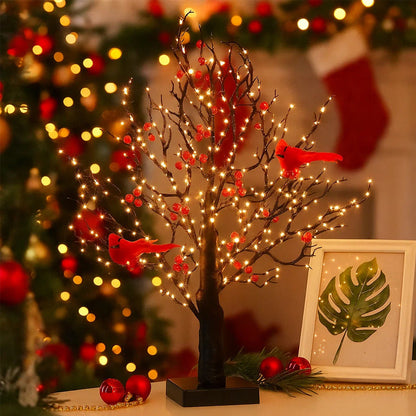 Sfeervolle Lichtboom met Rode Vogels – Flexibele LED Decoratieboom