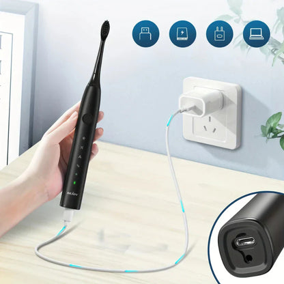 SonicPure Oplaadbare Tandenborstel – Fluisterstil, Krachtig & Inclusief 8 Opzetborstels