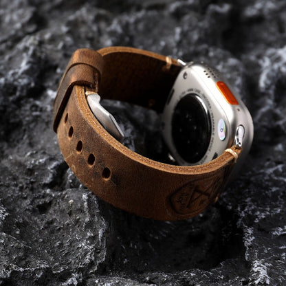 Vintage Volnerf Leren Apple Watch Band - Handgemaakt met Patina-Potentieel