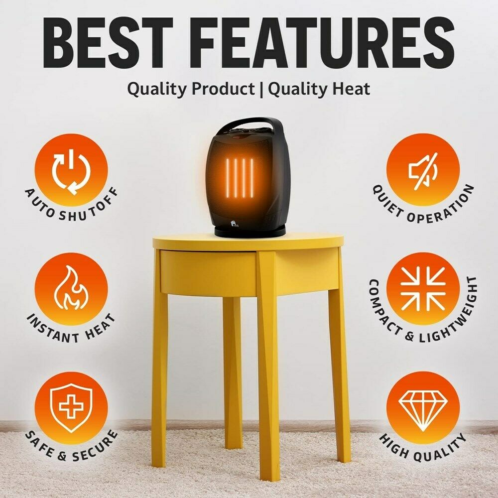 HeatEase Compacte Draagbare Verwarming – Stil, Oscillerend & Energiezuinig