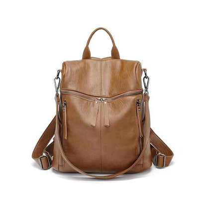 Premium Leren Rugzak met Grote Capaciteit - Zwart & Khaki