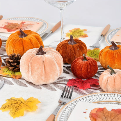 Herfstdecoratie PompoenSet – 12 Stuks Kunstmatige Pompoenen met Velvet Afwerking