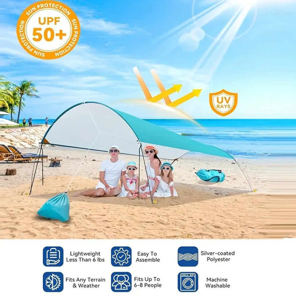 SolShade lichtgewicht zonneschuilplaats met UPF 50 en zandverankering – draagbaar en windbestendig