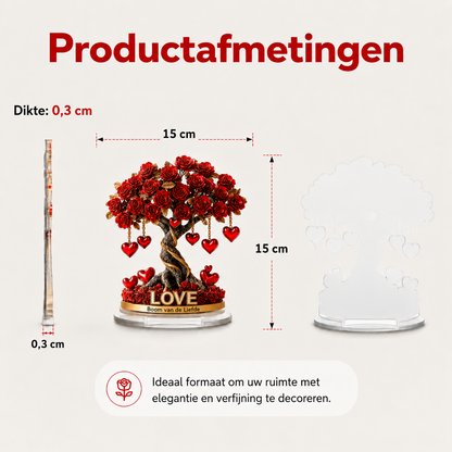Kristallen Rozenboom Hartdecoratie met Gouden Basis – Romantische 2D Acryl Decoratie