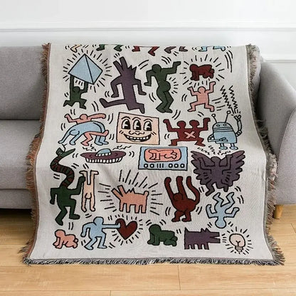 Doodle Art Geweven Bankdeken - Katoen & Polyester Mix 130x160 cm