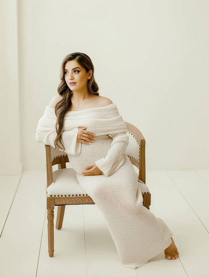 Off-Shoulder Zwangerschapsjurk met Lange Mouwen en Comfort