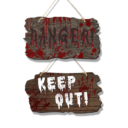 Halloween Deurbord – Houten Look Bordjes met Pompoen, Schedel en Heksendesigns