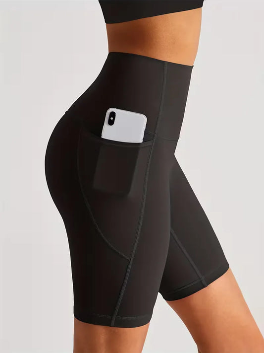 Dames Sportshort met Hoge Taille en Zijzak Ademend