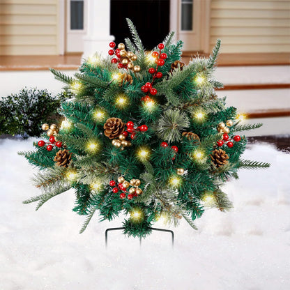Kerst urn decoratie met LED-lampen | Realistische den takken & bessen | Binnen- en buitengebruik