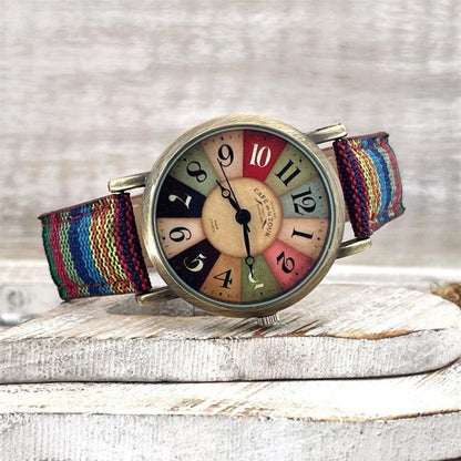 Vintage Regenboog Dameshorloge met Gevlochten Band - Elegant Accessoire
