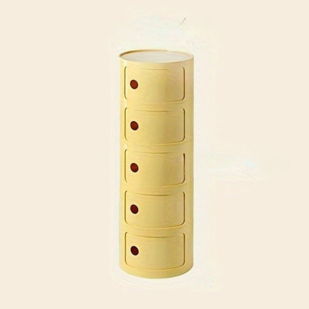 Ronde Nachtkast met Kunststof Lades en Modern Design