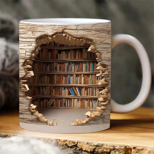 BookShelf Mok – 3D Keramische Koffiemok voor Boekenliefhebbers