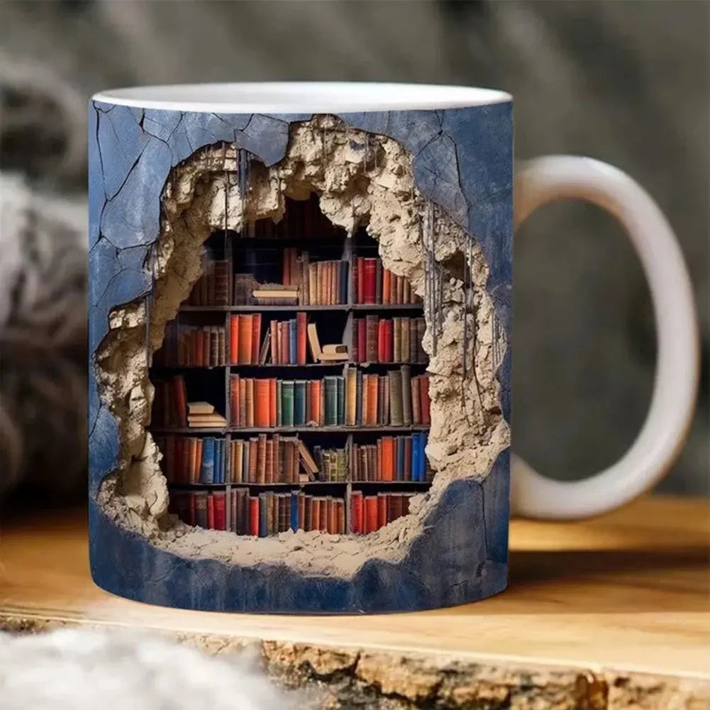 BookShelf Mok – 3D Keramische Koffiemok voor Boekenliefhebbers