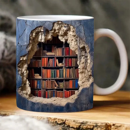 BookShelf Mok – 3D Keramische Koffiemok voor Boekenliefhebbers