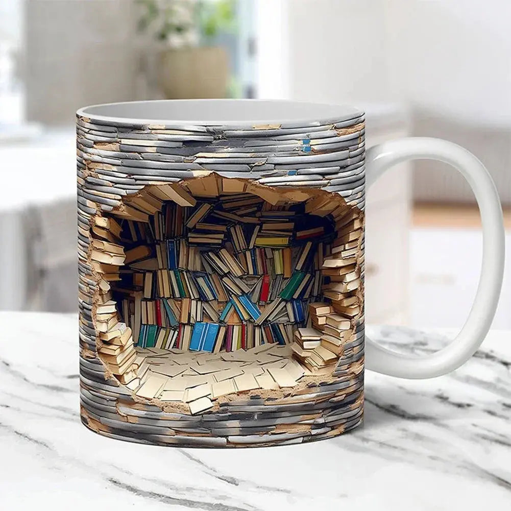 BookShelf Mok – 3D Keramische Koffiemok voor Boekenliefhebbers