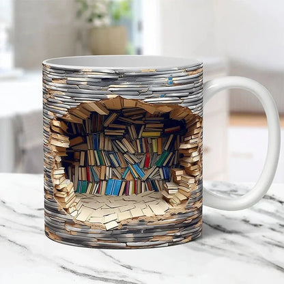 BookShelf Mok – 3D Keramische Koffiemok voor Boekenliefhebbers