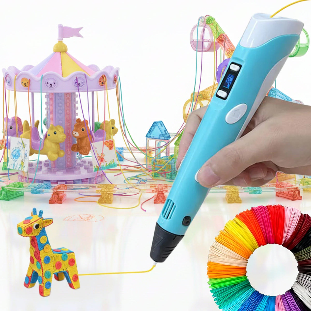 Geartech 3D Printpen met Verstelbare Snelheid & 50 m Kleurenfilament Set
