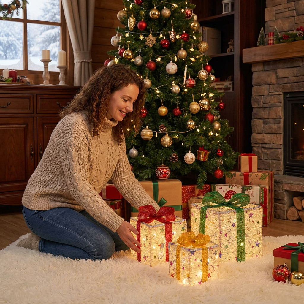 Verlichte Kerstcadeaudozen Set – LED Kerstdecoratie